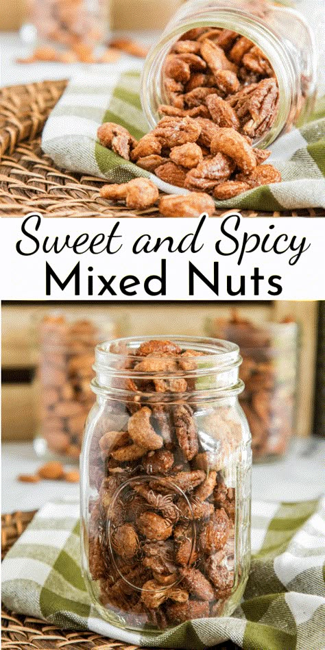 Sweet And Spicy Mixed Nuts Recipe, Nut Mix Recipe, Candied Nuts Recipe, Roasted Nuts Recipe, Spiced Nuts Recipe, Seasoned Nuts, Spicy Almonds, Spicy Nuts, Salted Nuts