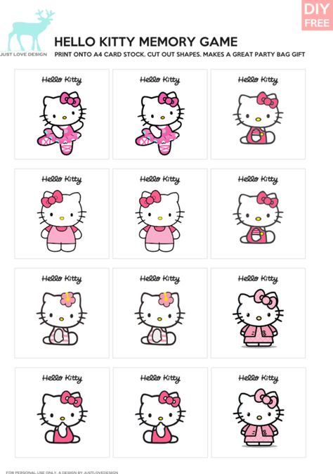 Hello Kitty Memory Game  More fun printable party stuff - Download Hello Kitty Memory Game Sanrio Crafts, Hello Kitty Games, Kitty Party Games, Hello Kitty Printables, Hello Kitty Birthday Party, Hello Kitty Themes, Kitty Images, Fun Printable, Kitty Party