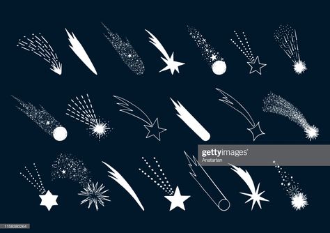 Set of hand drawn falling stars. Vector comet. Shooting lights.... Comet Star Tattoo, Comet Tattoo Design, Falling Star Tattoo, Meteor Tattoo, Comet Tattoo, Shooting Star Drawing, Pointillism Tattoo, Shooting Star Tattoo, Tattoo Japanese Style