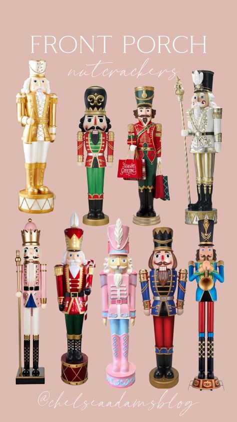 Porch Nutcracker, Nutcracker Figures, Nutcracker Decor, Nutcracker Christmas Decorations, Christmas Rock, Pink Christmas Decorations, Christmas Projects Diy, Animated Christmas, Front Porch Christmas Decor