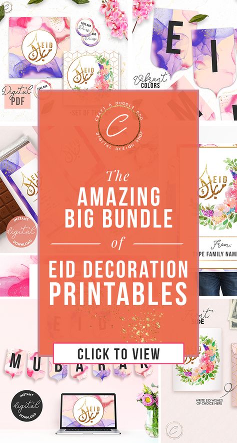 Whether for dining settings or for the living room, this collection of Eid decoration printables are a perfect for Eid theme party. Colorful patterns that the kids will love, beautiful cards for friends and family with matching card envelopes, money envelopes, Eid Greetings wallart and Eid Mubarak buntings, this celebration set has everything!   #eidmubarak #eidprintablesforkids #eiddecorideas #islamicdecor #islamicprintables Eid Envelopes Free Printable, Eid Theme, Eid Bunting, Eid Envelopes, Eid Mubarak Greeting, Eid Greeting Cards, Eid Decor, Poster Text, Eid Stickers