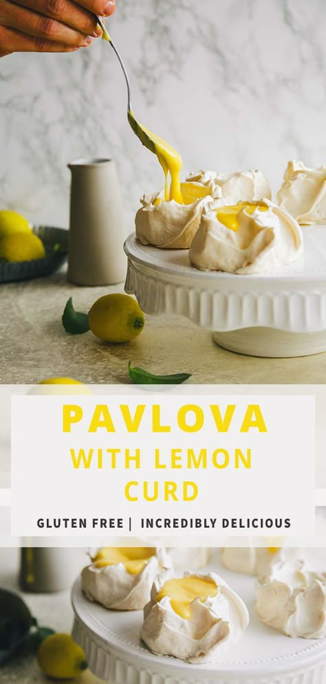 Lemon Meringue Pavlova, Basic Desserts, Small Bite Desserts, Pavlova With Lemon Curd, Best Pavlova, Lemon Pavlova, Lemon Curd Pavlova, Mini Pavlovas, Pavlova Dessert