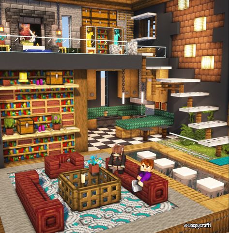 #minecraft #minecraftbuildingideas #minecraftbuild Minecraft Art Studio Ideas, Cool Minecraft Interior Designs, Minecraft Treasure Room Ideas, Minecraft Work Station Ideas, Minecraft Pantry Ideas, Minecraft Club Build, Minecraft Shops Interior, Minecraft Modern Storage Room, Minecraft Pub Interior