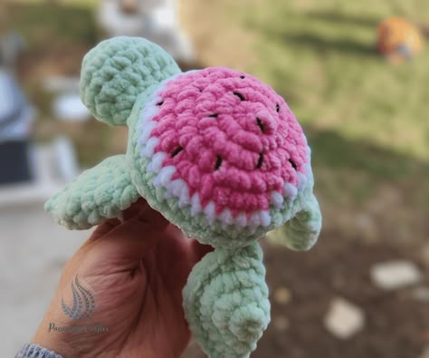 No-Sew Crochet Turtle Plush Pattern Free Beginner Crochet Turtle, Crochet Plushies Pattern Free Turtle, No Sew Crochet Turtle Pattern, Crochet Watermelon Turtle, No Sew Crochet Sea Turtle, Plush Pattern Free, Crochet Turtle Pattern Free, Watermelon Turtle, Plush Turtle Crochet Pattern