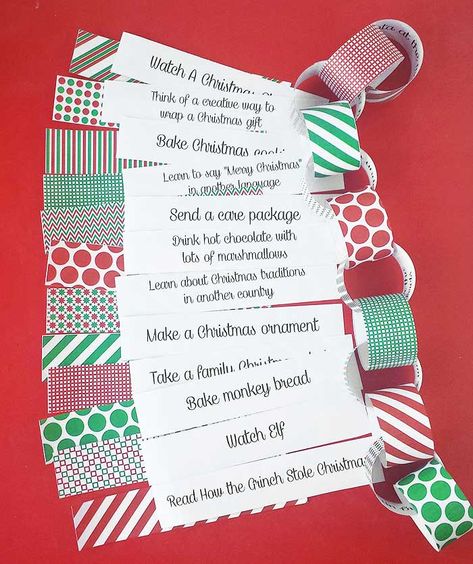 Christmas Advent Paper Chain, Christmas Paper Chain Countdown, Christmas Countdown Paper Chain, Christmas Paper Chains For Kids, Christmas Chain Countdown, Free Printable Christmas Activities, Mops Activities, Christmas Countdown Chain, Christmas Countdown Ideas