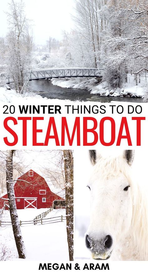 Planning a trip to Steamboat Springs in winter? This guide lays it all out for you - from things to do to festivals, and more! Click to learn more! | Winter in Steamboat Springs | Visit Steamboat Springs | Steamboat skiing | Skiing in Steamboat Springs | Snowboarding in Steamboat Springs | Hiking Steamboat Springs | Steamboat Springs weekend trip | Steamboat Springs day trip | Steamboat Springs winter getaway | Steamboat Itinerary | Steamboat in December Steam Boat Springs Colorado, Things To Do In Steamboat Springs Co, Steamboat Springs Colorado Winter, Colorado In Winter, Steamboat Colorado, Colorado Christmas, Vacation Winter, Steamboat Springs Colorado, Colorado Living