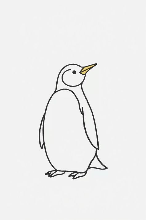 Check Out This Simple Penguin Line Drawing & 12+ Other Penguin Drawing Ideas! #drawinginspiration #drawingideas Pinguin Drawing Simple, Cute Easy Penguin Drawings, Penguin Line Drawing, Christmas Drawing Simple, How To Draw A Penguin, How To Draw Penguins, Simple Penguin Drawing, Christmas Penguin Drawing, Easy Penguin Drawing