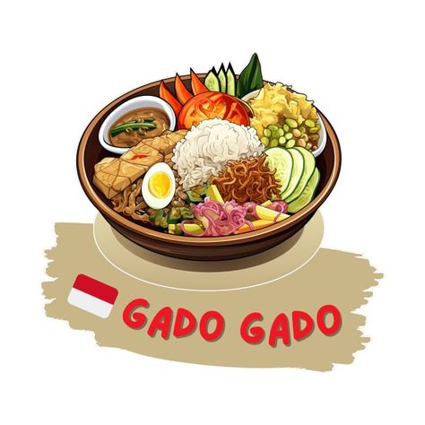 Check out this awesome 'Gado Gado %7C Indonesian food' design on @TeePublic! Gado Gado, Indonesian Cuisine, Food T, Peanut Sauce, Indonesian Food, Tempeh, Art References, Boiled Eggs, Nutritious Meals