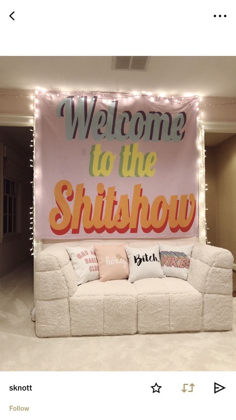 Party Room Ideas College, College Dorm Canvas, Party Room Ideas, Room Ideas College, Dorm Canvas, Welcome To The Shitshow, College Room Decor, College House, College Party