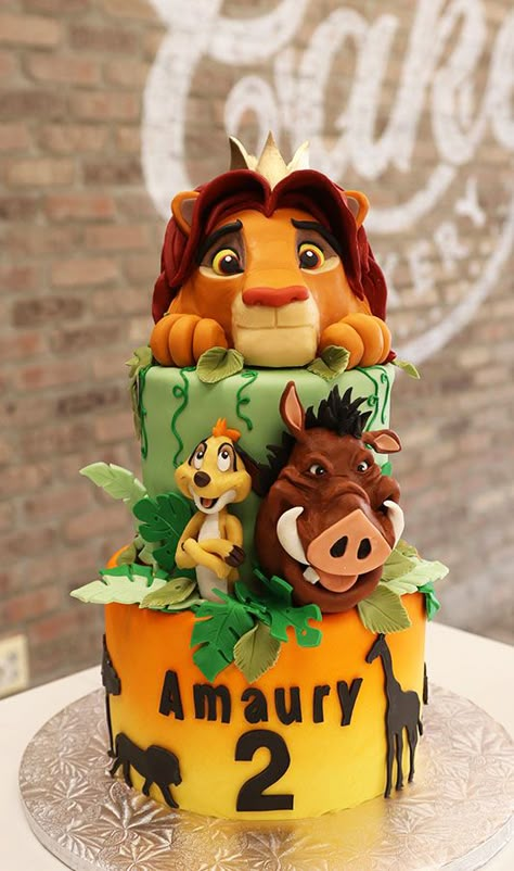 Lion King Second Birthday Party, Lion Cakes For Kids, Lion King Cake Ideas, Simba Birthday Cake, Lion King Birthday Cake, Lion Baby Shower Theme, Simba Cake, Animal Baking, Lion Birthday Cake