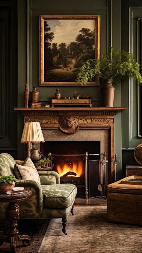 All time seasons..... Living Room Dark, Southern Interior, Room Dark, Dark Living Rooms, Moody Interiors, Traditional Living, Traditional Living Room, Green Rooms, Decoration Inspiration