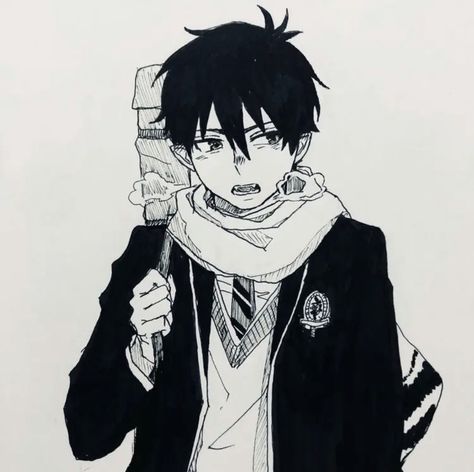 Blue Exorcist Black And White, Rin Okumura Manga Icons, Rin Okumura Drawing, Rin Okumura Pfp, Rin Okumura Manga, Blue Exorcist Shiemi, Blue Ex, Blue Exorcist Rin, Blue Exorcist Anime