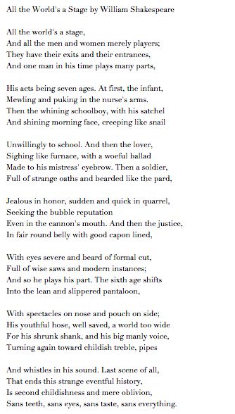All the world's a stage, And all the men and women merely players; one of Shakespeare's best known monologues from his play As You Like It All The World's A Stage Poem, Shakespeare Monologues For Women, Funny Monologues For Women, Women Monologues, Shakespeare Monologue, Monologues From Plays, Monologues From Movies, Monologues For Men, Monologues For Women