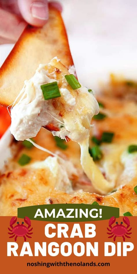 Baked Crab Dip, Creamy Crab Dip, Rangoon Dip, Wonton Chips, Crab Rangoon Dip, Crab Rangoon Recipe, Crispy Wonton, Hot Crab Dip, Creamy Crab