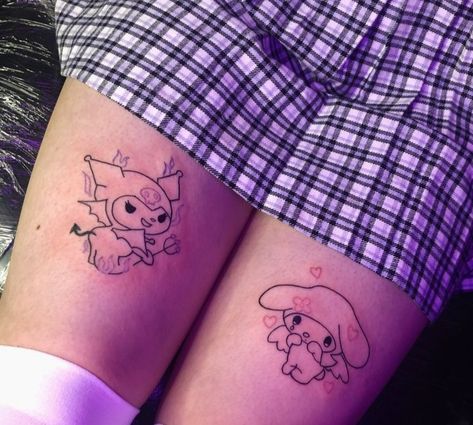 Hello Kitty Matching Tattoos, Matching Hello Kitty Tattoos, Demon Boyfriend, Tatuaje Hello Kitty, 16 Tattoo, Hello Kitty Tattoos, 4 Tattoo, Kawaii Tattoo, Cute Little Tattoos