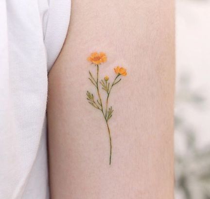 really pretty yellow flowers by @saegeemtattoo on instagram xx i love how delicate and beautiful it is. Small Tattoos For Girls, Tattoos For Girls, Shape Tattoo, Cat Tattoos, Small Girl Tattoos, Tiny Tattoo, E Tattoo, Aesthetic Tattoo, Flower Tattoo Designs