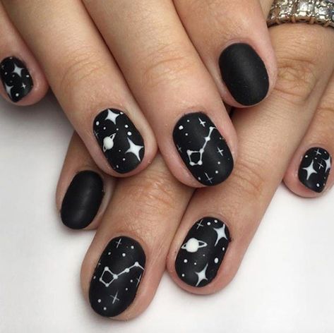 Pretty Polished: How to Master Astrology-Inspired Nail Art | Brit + Co Constellation Nail Art, Zodiac Nails, Black And White Nail, Cute Short Nails, Cute Nail Art Designs, Short Nails Art, Cute Gel Nails, White Nail, Star Nails