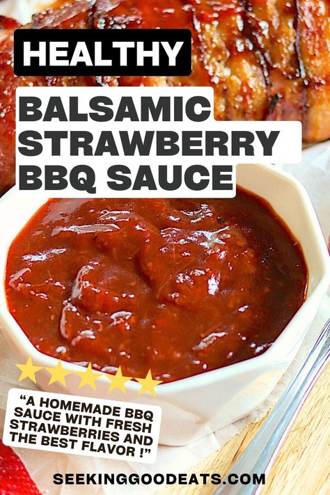 This balsamic strawberry BBQ sauce is the best tangy, sweet, mildly spicy sauce to slather your favorite grilled meat with--like ribs, chicken, or pork! Homemade barbecue sauce is super easy to make and you probably have most the ingredients on hand! Spicy Barbecue Sauce Recipe, Strawberry Bbq Sauce, Homemade Barbecue Sauce Recipe, Homemade Bbq Sauce Recipe, Barbecue Sauce Recipes, Homemade Barbecue Sauce, Pork Steak, Homemade Condiments, Condiment Recipes