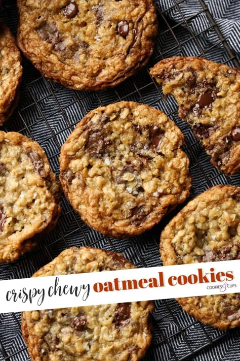 These Crispy, Chewy Oatmeal Cookies are the perfect combination - crispy around the edges and chewy in the middle. They're to die for with or without chocolate chips added! Oatmeal Cookies Recipes Easy, Crispy Oatmeal Cookies, Chewy Oatmeal Cookies, The Best Oatmeal, Oatmeal Chocolate Chip Cookie Recipe, Cookies And Cups, Best Oatmeal Cookies, Oatmeal Cookies Easy, Oatmeal Cookies Chewy