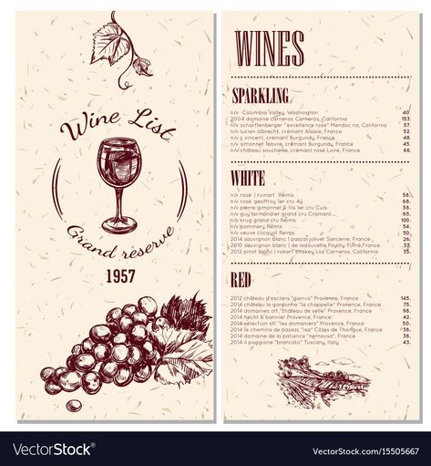 Wine Menu Design Layout, Wine Menu Design Ideas, Wine List Menu Design, Special Menu Design, Wine Menu Design, Wine List Design, Wine List Menu, Menu Design Layout, Menu Card Design