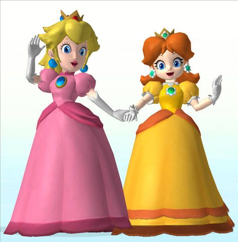 Daisy And Peach, Princess Peach And Daisy, Daisy Cosplay, Peach And Daisy, Duo Ideas, Three Princesses, Mario Princesses, Super Princess Peach, Dress Png