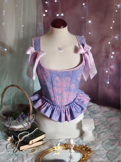 Baroque Royalcore Blue Corset with Ruffles - Romantic and Elegant Stays Bodice Corset Aesthetic, Corset Patterns, Corset Stays, Modern Corset, Best Corset, Corset And Skirt, Artsy Aesthetic, Corset Outfit, Blue Corset