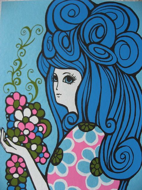 Shojo Anime, Estilo Hippie, Mom Art, Motif Vintage, Painting Digital, Art Pop, Hippie Art, Retro Illustration, Vintage Greeting Cards