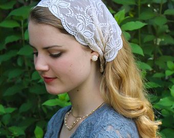 Evintage Veils~ So Soft Headwrap Lily of the Valley Ivory Lace Headband Kerchief Tie-style Head Covering Church Veil Lace Kerchief, Lace Head Scarf, Head Wrap Styles, Lace Headband, Veil Hairstyles, Crocheted Lace, Irish Lace Crochet, Beautiful Muslim Women, Lace Headbands