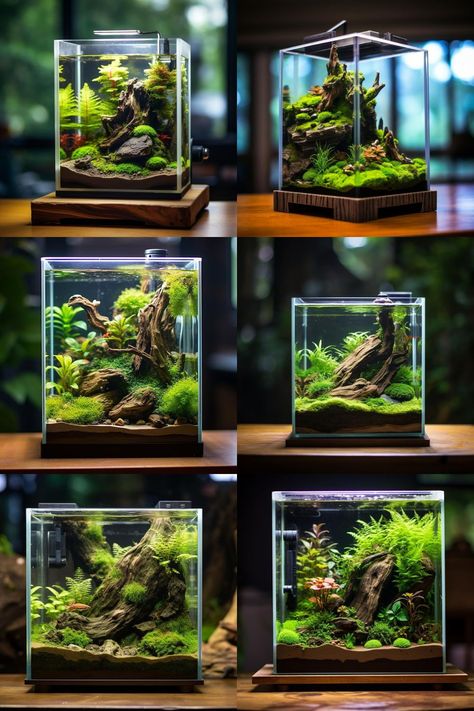 Delve into the world of effortless betta fish tank design with our curated simple betta fish tank ideas. Discover how to create a chic, comfortable space for your betta that's easy to maintain. Visit our blog for a variety of creative ideas and start planning your betta's new habitat. Nano Tank Aquascape Ideas, Betta Aquascape, Square Fish Tank, Cute Fish Tank Ideas, Betta Fish Tank Ideas, Planted Betta Tank, Small Water Gardens, Biotope Aquarium, Fish Garden