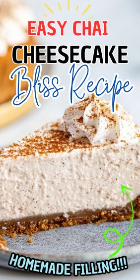 Chai Cheesecake Bliss Chai Spice Cheesecake, Chai Cheesecake Recipe, Chai Cheesecake, Slice Of Cheesecake, Homemade Graham Cracker Crust, Holiday Dishes, Classic Cheesecake, Vanilla Whipped Cream, How To Make Cheesecake