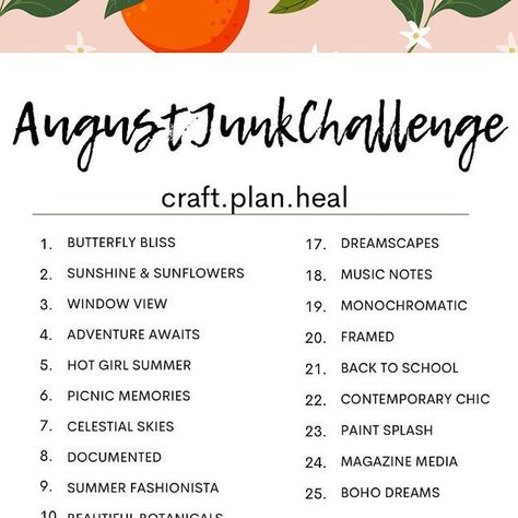 Robin Handy on Instagram: "✨Screenshot This✨Hey friends! As most of you may know every other month I create prompts for junk journaling. I wanted to give you access to the August list & I hope you will join in the fun! Remember, there’s no right or wrong way to do it just follow your heART. Happy #junkjournaling can’t wait to see what you create, don’t forget to tag me!! #craftplanheal (Use the hashtag #AugustJunkChallenge) #junkjournal #artjournal #journaling #journal #scrapbooking #ephemer Junk Journal Challenge Prompts, February Junk Journal, Junk Journal Prompts, Random Holidays, August Challenge, Journal Challenge, Jun K, Right Or Wrong, Smash Books