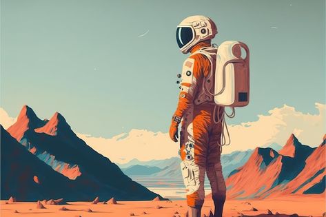 Astronaut standing looking at natural sc... | Premium Photo #Freepik #photo #concept-art #explore #adventure #fiction Astronaut Standing, Space Stickers, Astronaut Illustration, New Planet, Photo Concept, Adventure Fiction, Fantasy Concept, Earth Pictures, Space Illustration