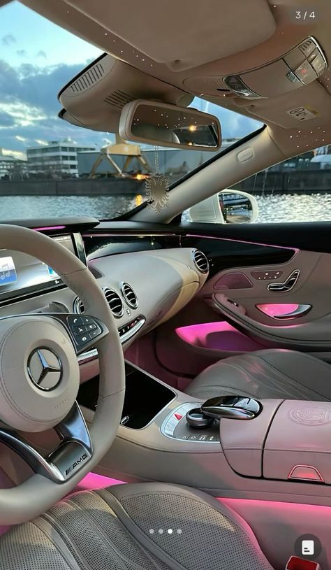 Mercedes Benz Inside Aesthetic, Nice Interior Cars, Dream Car Aesthetic Mercedes, Pink Mercedes Interior, Beautiful Car Interior, Women Luxury Cars, Mercedes Benz A Class Interior, Mercedes Coupe Interior, Luxury Lifestyle Mercedes