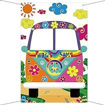 Background Banner Birthday, 60s Party Themes, Frame Backdrop, 70s Party Theme, 1960s Party, Bus Photo, 60s Party, Selfie Frame, Hippie Birthday