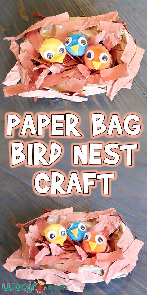 Easy Paper Bag Bird Nest Craft | Woo! Jr. Kids Activities Nest Preschool Craft, Bird Nest Crafts, Labeling Ideas, Easy Paper Bag, Nest Craft, Games Adults, Bird Nest Craft, Fun Halloween Party Games, Games Halloween