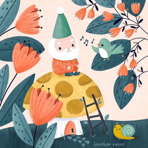 Whimsical Illustration Children Books, Gnome Illustration, Nordic Folklore, Illustration Styles, Childrens Books Illustrations, Mushroom House, Forest Creatures, Fairy Book, Painting Inspo