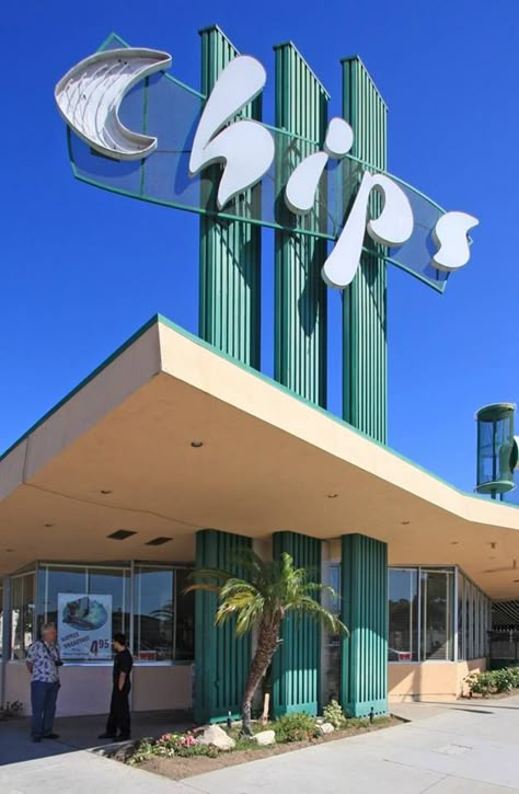 Futuristic, Fluorescent and Flashy: The Googie Days 1950s Signage, 1950s Buildings, Googie Architecture Space Age, Googie Furniture, Googie Design, Hawthorne California, Los Angeles Architecture, Retro Signage, Googie Architecture