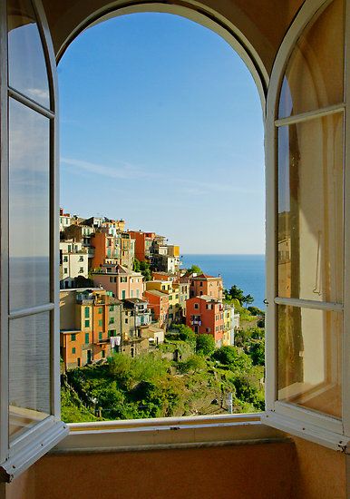 Corniglia, Cinque Terre, Italy. this town is the smallest and makes you work the hardest but the streets are empty and charming, and it has one of the most beautiful and isolated coves at the end of the climb. Iphone Cases Stickers, Italy Travel Destinations, Italy Cinque Terre, Summer In Italy, Perfect View, Cinque Terre Italy, Beautiful Windows, Looking Out The Window, Window View