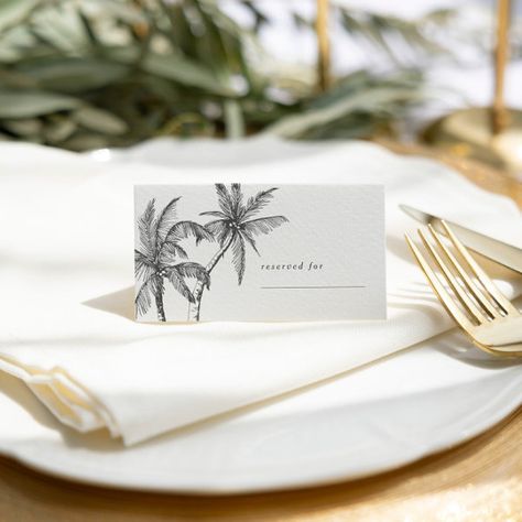 Modern Tropical Minimalist Wedding Place Card Tropical Minimalist Wedding, Minimalistic Line Art, Tropical Minimalist, Serif Typography, Wedding Place Card, Modern Tropical, Contemporary Wedding, Wedding Program, Wedding Place