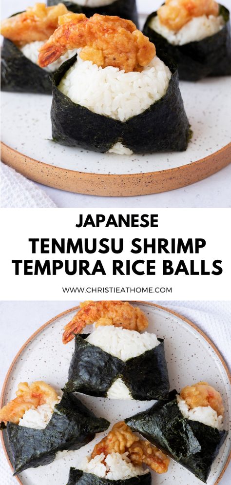 Tenmusu Shrimp Tempura Rice Balls Shrimp Tempura Onigiri, Tsuyu Sauce, Fried Shrimp Tempura, Battered Shrimp, Musubi Recipe, Crispy Fried Shrimp, Ebi Tempura, Shrimp Rice, Rice Rolls