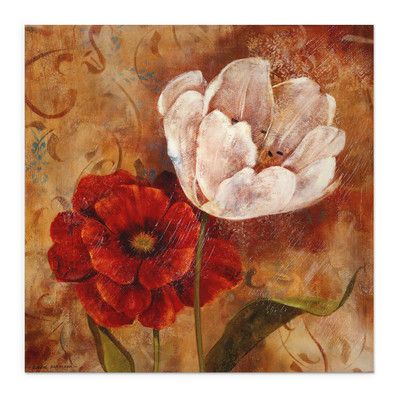 WexfordHome "Flower Duet I" by Carol Robinson Painting Print on Wrapped Canvas Size: Golden Tan, Botanical Flowers, Floral Botanical, Abstract Flowers, Terra Cotta, Canvas Set, Art Moderne, 그림 그리기, Classic Art