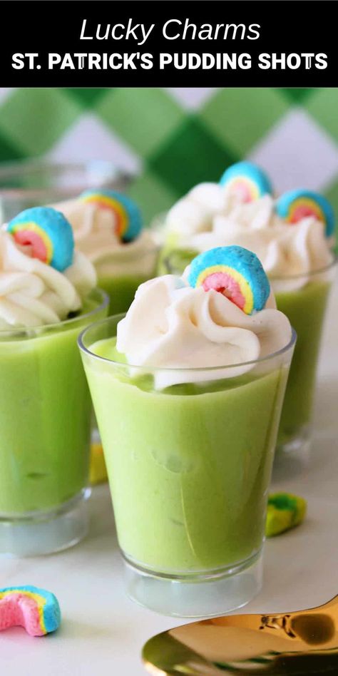 St Patricks Pudding Shots, St Patricks Day Jello Shots Pot Of Gold, St Pattys Day Pudding Shots, Irish Shots St Patrick, Irish Pudding Shots, Lucky Charms Pudding Shots, Shamrock Pudding Shots, St Patrick’s Day Pudding Shots, St Patricks Jello Shots Alcohol