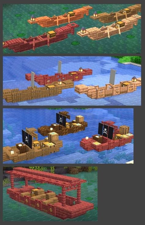 00:00 - Mangrove canoe 01:09 - Boat 02:45 - Pirate boat 05:12 - Swamp tour boat Struggled with the canoe a bit until I realized that the bottom was trap doors. Minecraft Boat, Minecraft Kingdom, Rumah Minecraft Sederhana, Minecraft World, Minecraft Houses Blueprints, Minecraft Banner Designs, Minecraft House Plans, Minecraft House Tutorials, Cool Minecraft Creations