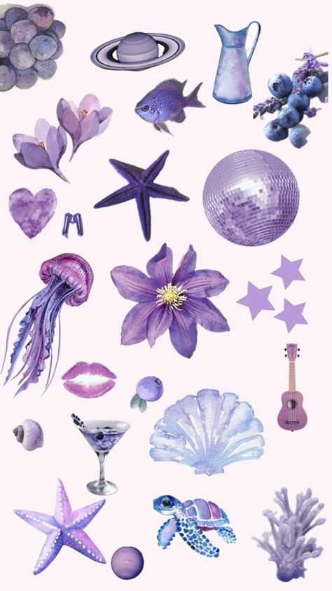 Purple Phone Case Diy, Purple Journal Stickers, Purple Collage Aesthetic, Summer Prints Wallpaper, Purple Stickers, فنسنت فان جوخ, Purple Collage, Stickers Bonitos, Collage Stickers