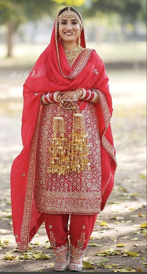 Punjabi Salwar Suits For Bride, Punjabi Bride Suit Salwar Kameez, Bridal Salwar Suits Wedding, Punjabi Bridal Suit, Bridal Salwar Suits, Punjabi Bridal Look, Chooda Ceremony, Punjabi Wedding Suit, Bridal Suits Punjabi