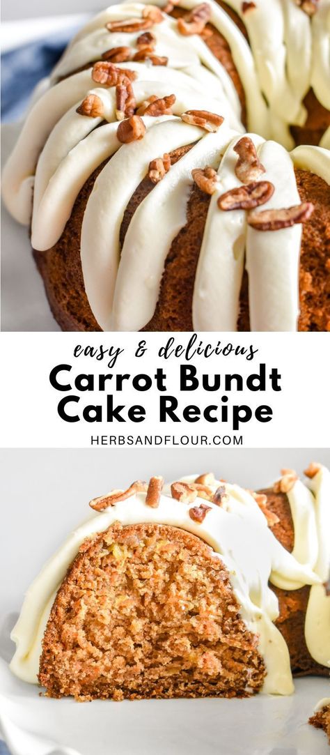 This Carrot Bundt Cake is moist, perfectly sweetened, and topped with a delicious cream cheese frosting. It is the only carrot cake recipe I use with perfect results every time! Easy Carrot Cake Bundt Cake Recipe, Carrot Bundt Cake With Cream Cheese, Bundt Carrot Cake Recipe, Carrot Cake Bundt Cake Recipe, Bundt Cake Recipes From Mix Boxes, Carrot Bundt Cake Recipe, Carrot Cake Bundt, Homemade Carrot Cake Recipe, Carrot Bundt Cake