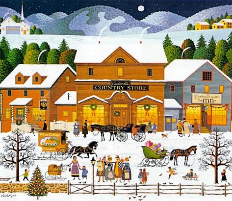 Christmas Eve by Charles Wysocki Charles Wysocki, Grandma Moses, Naïve Artist, Americana Art, Arte Folk, Postal Vintage, Scene Art, 500 Piece Jigsaw Puzzles, Primitive Folk Art