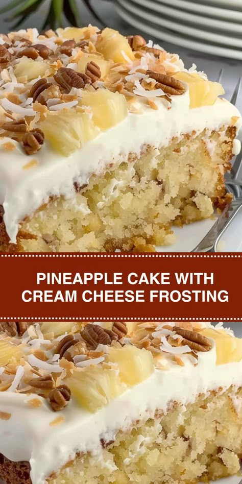 Pineapple Crunch Desserts, Moist Pineapple Cake Recipe, Crushed Pineapple Cake, Cream Cheese Cake Recipes, Pineapple Cake Recipe, Pineapple Dessert, Pistachio Dessert, Pineapple Dessert Recipes, Cheese Frosting Recipe