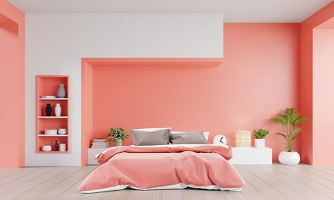 Light colour two colour combination for bedroom walls Bedroom Wall Colour Combination, Aqua Bedroom, Idea Bilik Tidur, Wall Paint Colour Combination, Rectangle Bedroom, Reka Bentuk Bilik Tidur, Living Room Color Combination, Coral Bedroom, Room Color Combination