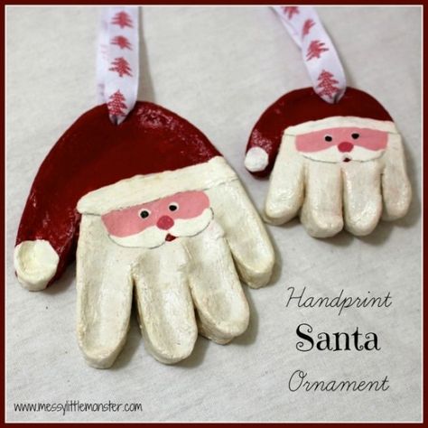 Santa Handprint Ornament, Santa Handprint, Ideas Decoracion Navidad, Salt Dough Crafts, Handprint Ornaments, Christmas Crafts For Toddlers, Footprint Crafts, Santa Crafts, Salt Dough